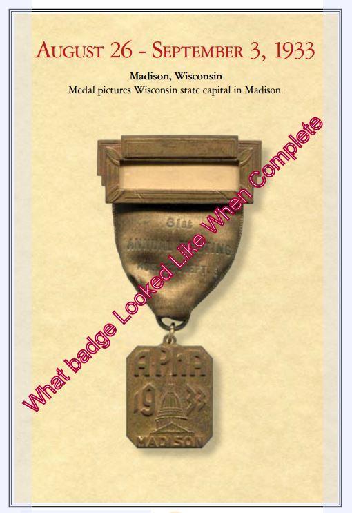 Vintage 1933 American Pharmasists Association Badge/Pennant (APhA) Madison,
