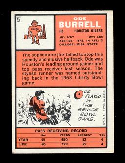 1966 Topps Football Card #51 Ode Burrell Houston Oilers. EX/MT Condition.