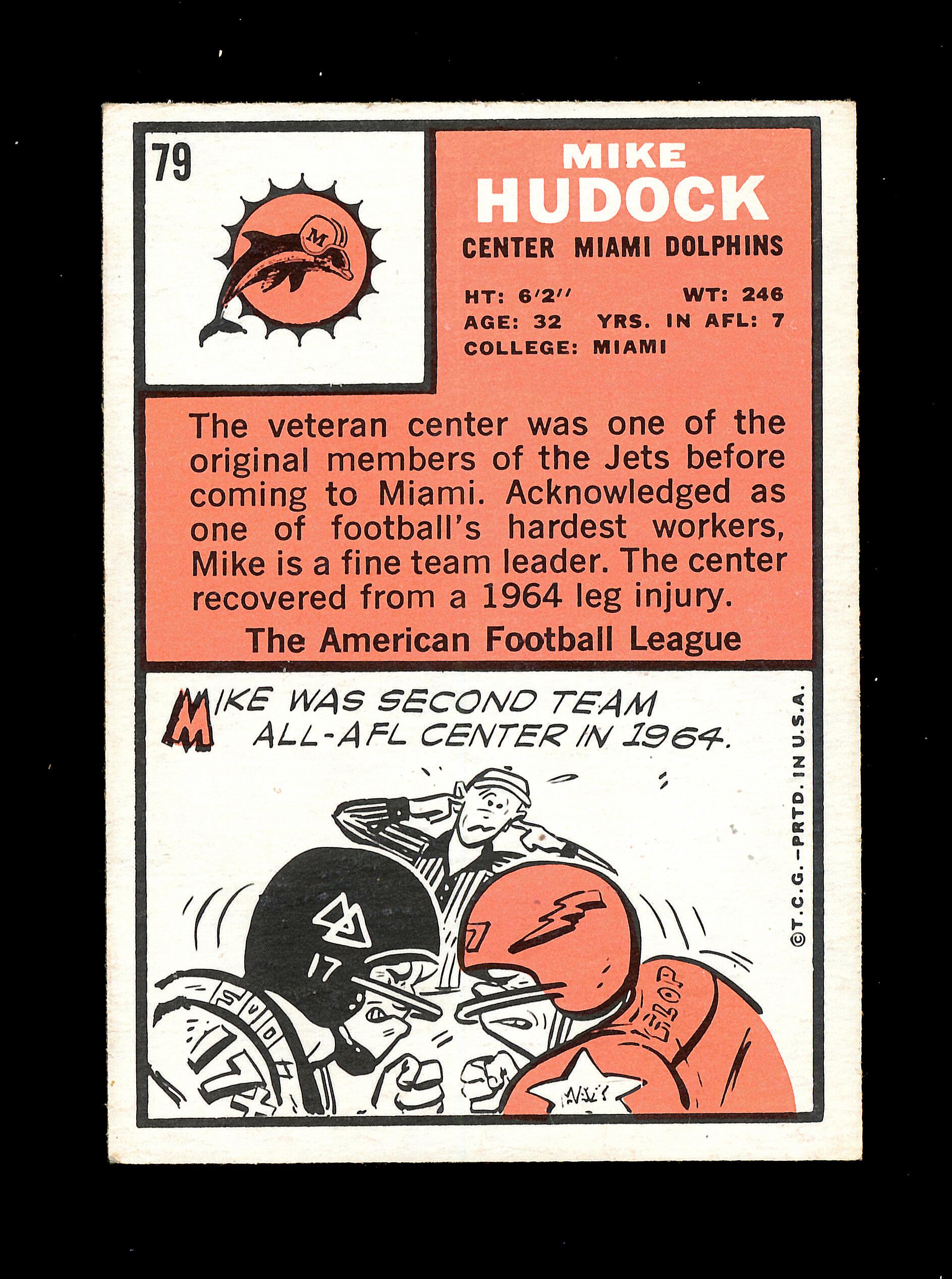 1966 Topps Football Card #79 Mike Haddock Miami Dolphins. EX/MT Condition.