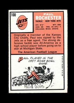 1966 Topps Football Card #100 Paul Rochester New York Jets. EX/MT Condition