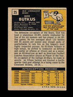 1971 Topps Football Card #25 Hall of Famer Dick Butkus Chicago Bears. EX/MT