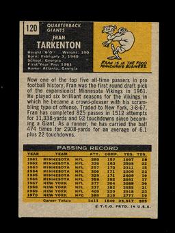 1971 Topps Football Card #120 Hall of Famer Fran Tarkenton New York Giants.