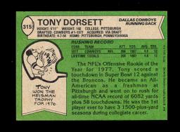 1978 Topps ROOKIE Football Card #315 Rookie Hall of Famer Tony Dorsett Dall