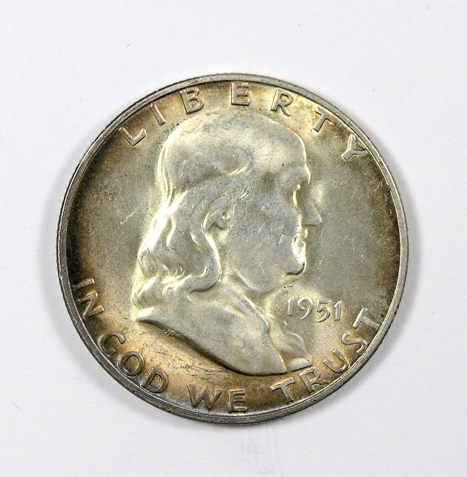 1951-S Franklin Half Dollar MS-63 Toned/Color