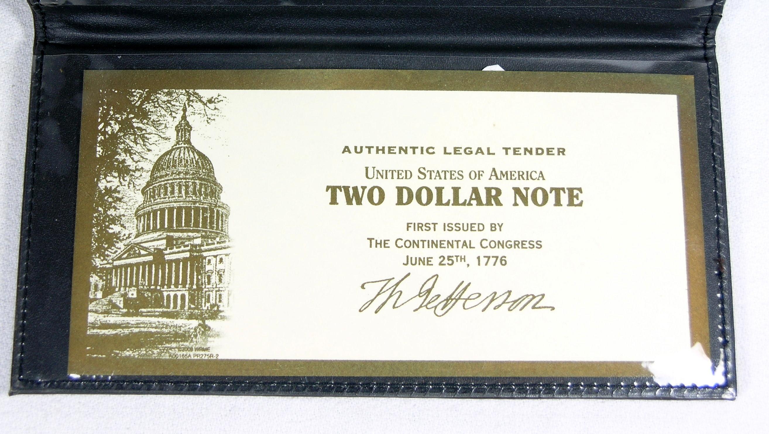 2003 United States Authentic Legal Tender $2 Note. Commemorating the $2 Bil
