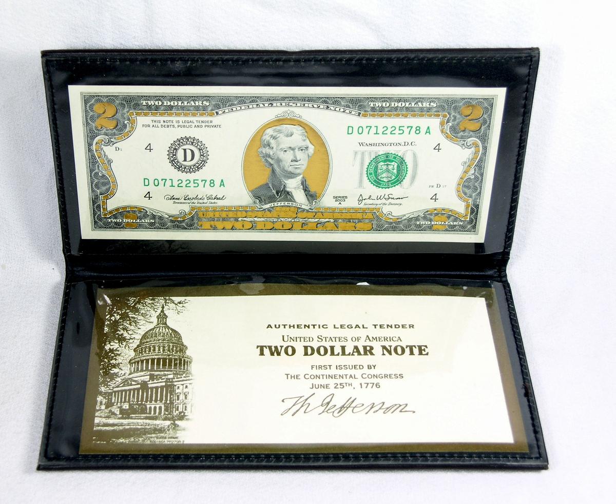 2003 United States Authentic Legal Tender $2 Note. Commemorating the $2 Bil