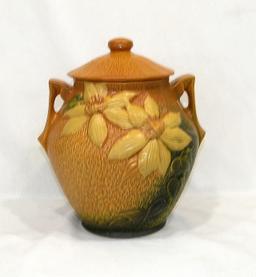 Vintage Roseville 3-8" Sienna Brown With Clematis Pattern Cookie Jar With &