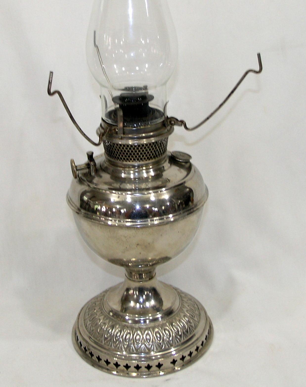 Vintage B&H Nickel Plated Kerosene Lamp With Clear Glass Chimney with No Sh