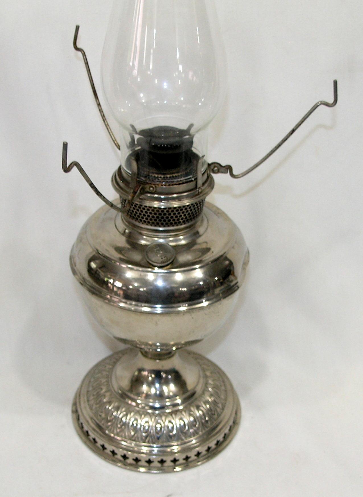 Vintage B&H Nickel Plated Kerosene Lamp With Clear Glass Chimney with No Sh