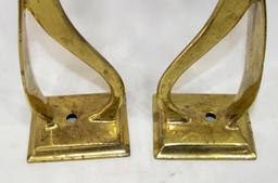 (2) Antique Solid Heavy Brass Shoe Shine Stands. Cobbler Shoe Form Stands U