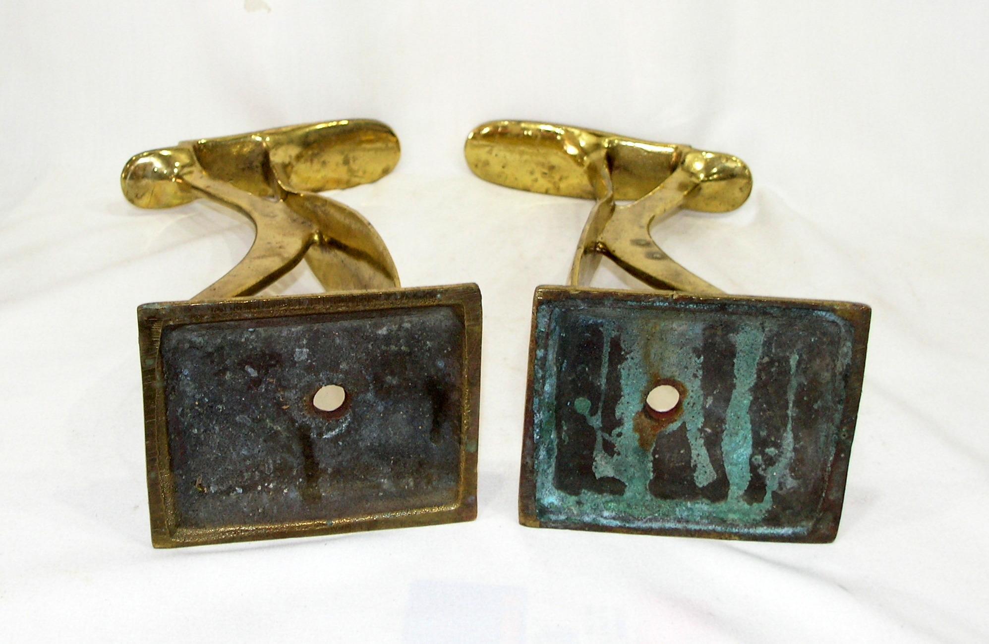 (2) Antique Solid Heavy Brass Shoe Shine Stands. Cobbler Shoe Form Stands U