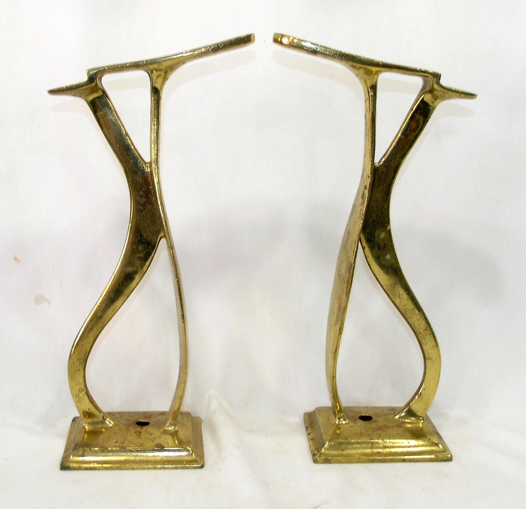 (2) Antique Solid Heavy Brass Shoe Shine Stands. Cobbler Shoe Form Stands U