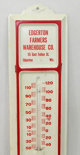 Vintage Enamel Wall Themometer Edgerton Farmers Warehouse Company Functions