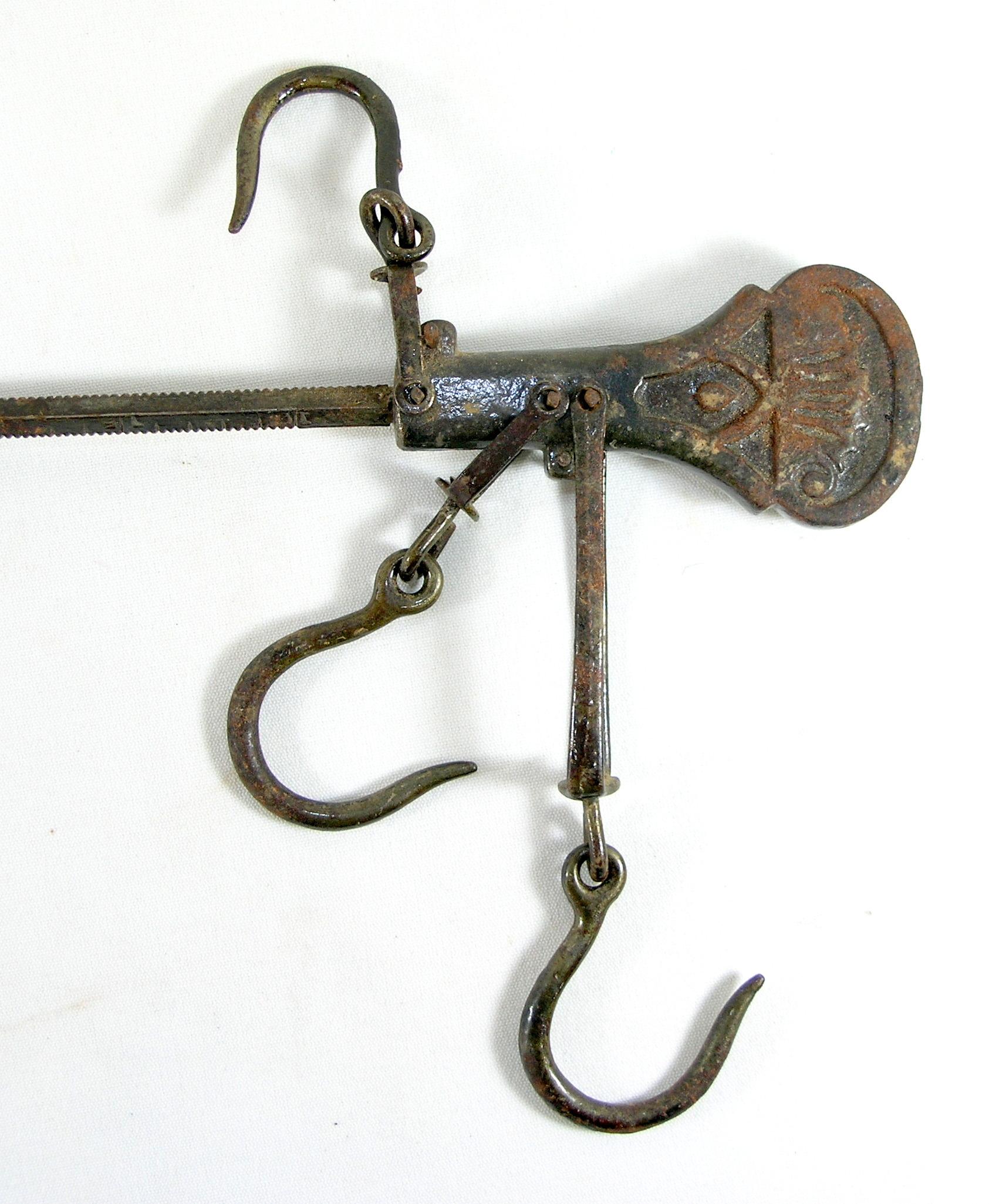 Vintage Antique Cast Iron Scale Balance Arm Counter Weight And Hooks Still