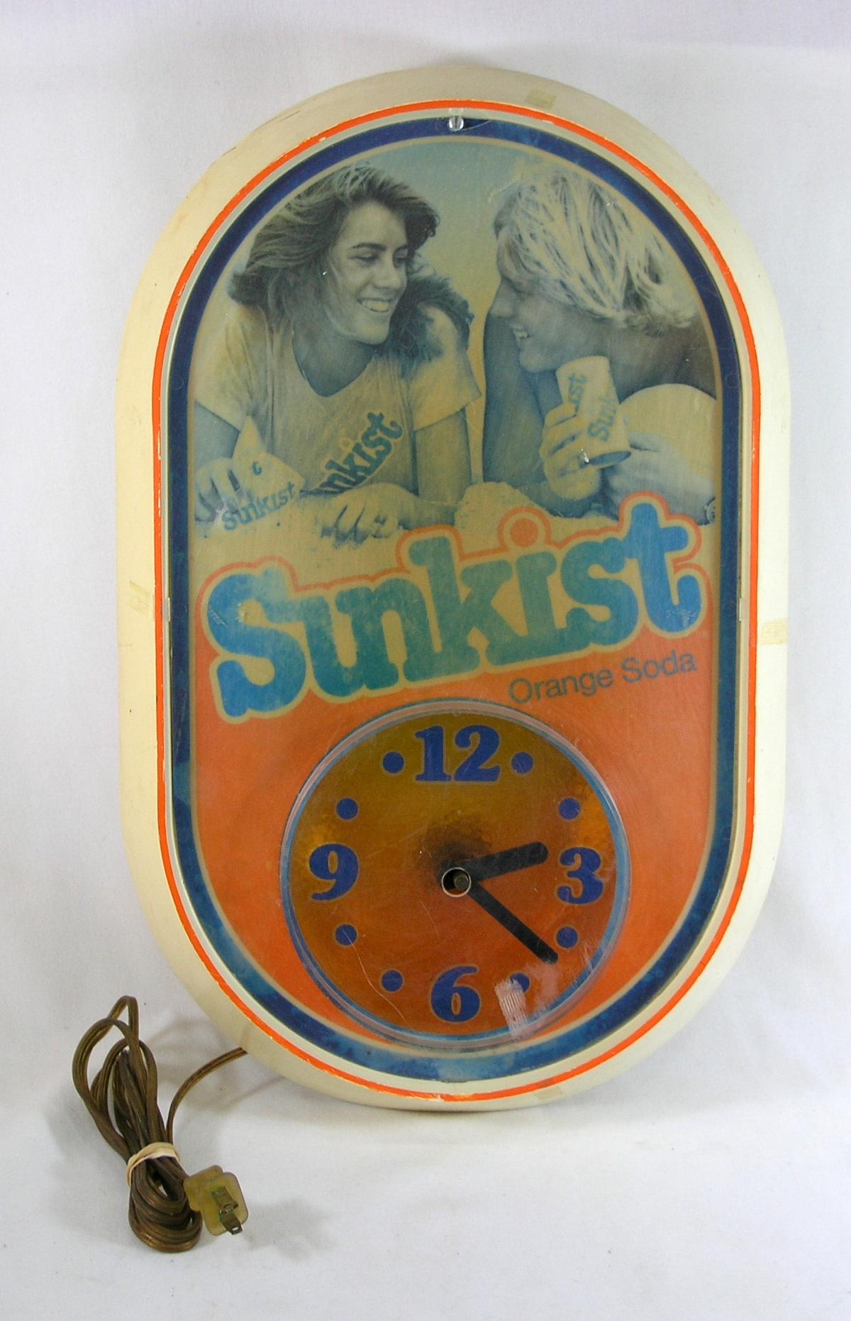 1970s Sunkist Lighted Advertising Electric Clock. Light  and Clock Works. S