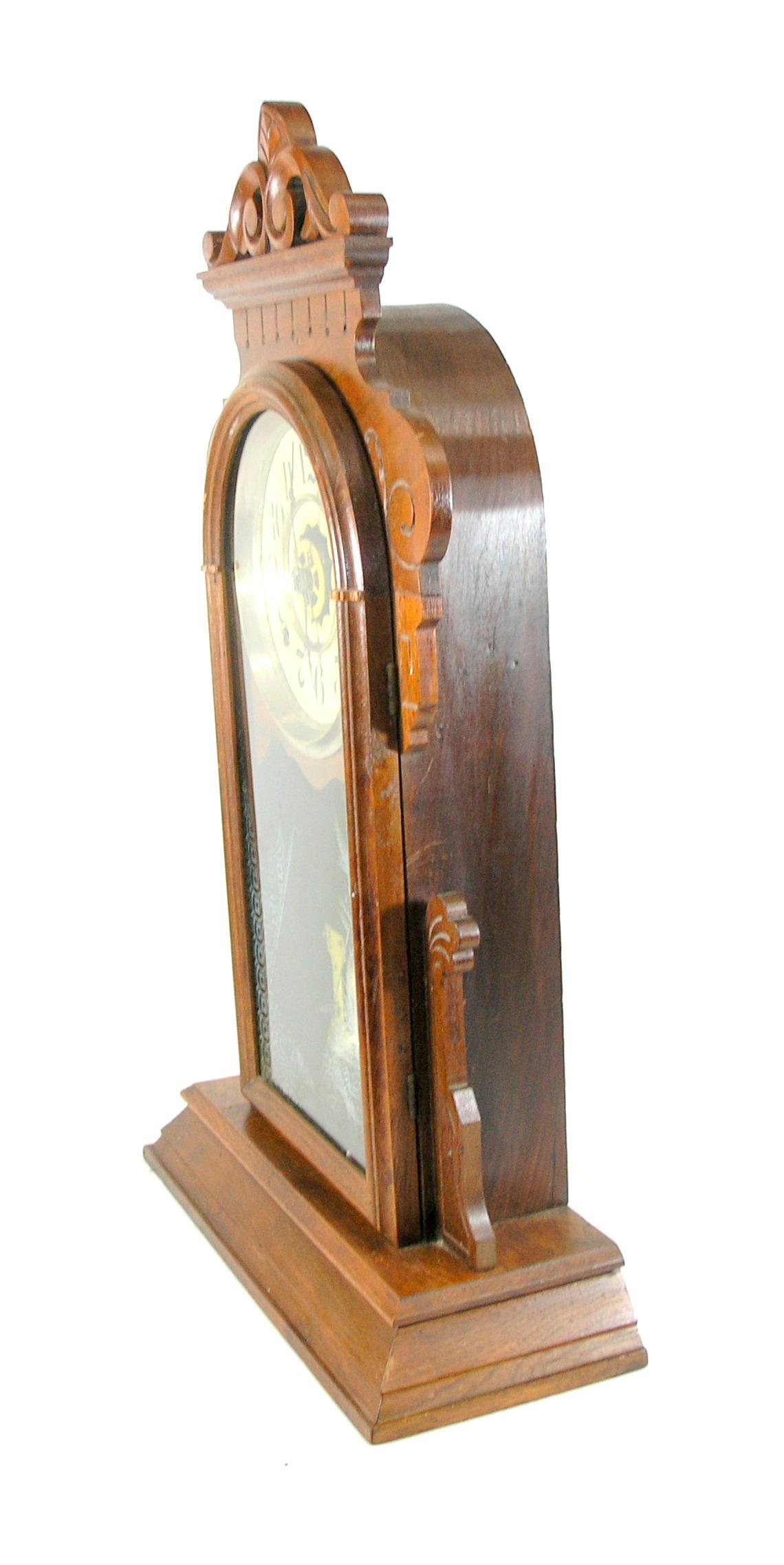 Vintage Wooden  Antique Clock With Milk Glass Cameo On Pendulum Not Complet