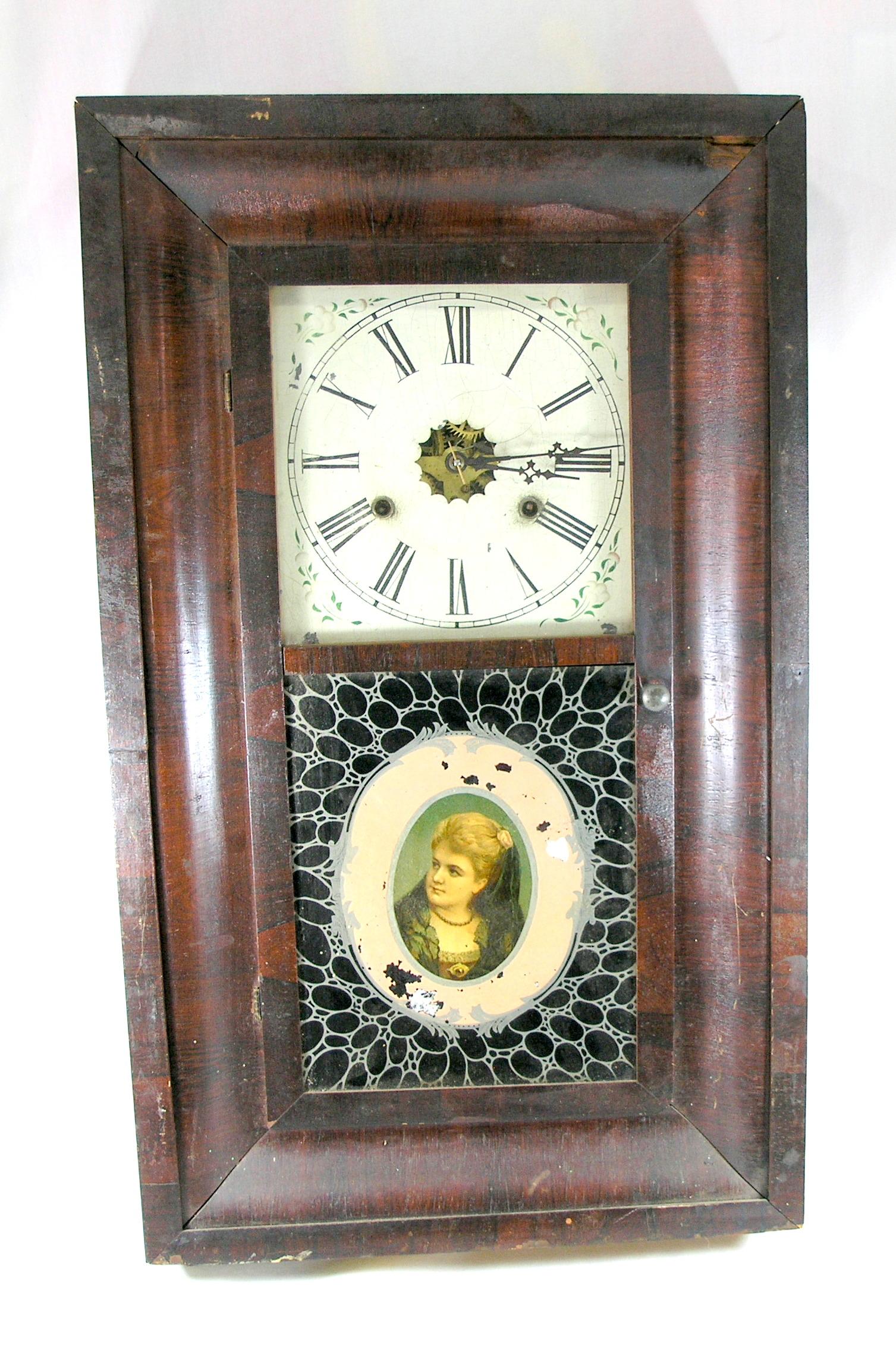 Vintage Wm. L. Gilbert Clock Co. Wall Clock Wooden Construction With Glass