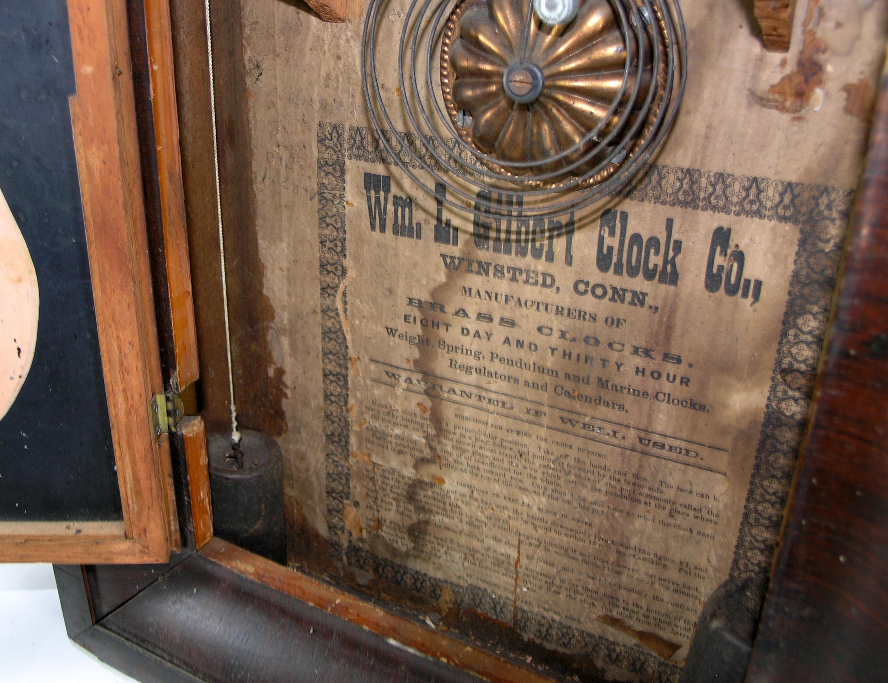 Vintage Wm. L. Gilbert Clock Co. Wall Clock Wooden Construction With Glass