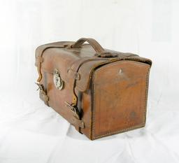 Vintage Leather Bound Tin Range Bag Ammo Box with 4 Compartments Inside For