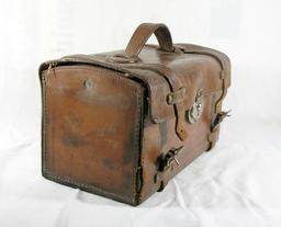 Vintage Leather Bound Tin Range Bag Ammo Box with 4 Compartments Inside For