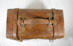 Vintage Leather Bound Tin Range Bag Ammo Box with 4 Compartments Inside For