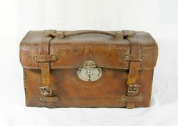 Vintage Leather Bound Tin Range Bag Ammo Box with 4 Compartments Inside For