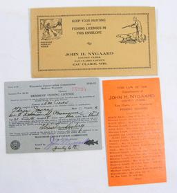 1940 Wisconsin Resident Fishing License & Envelope