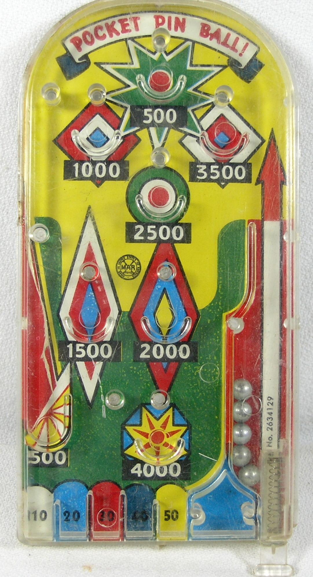 Vintage 1950s-60s Marx Pocket Pinball Game. Good used Working Condition. 5-