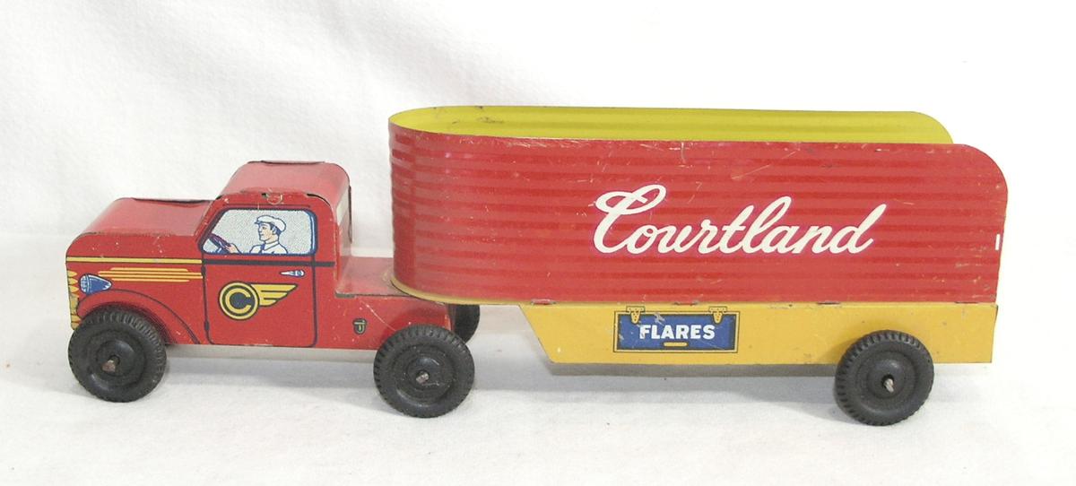 Vintage 1950s -60s Walt Reach Courtland Tin Truck and Trailor Missing Tailg