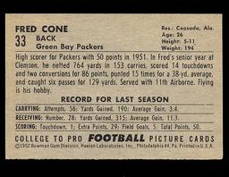 1952 Bowman Large Football Card #33 Fred Cone Green Bay Packers. VG-EX Cond