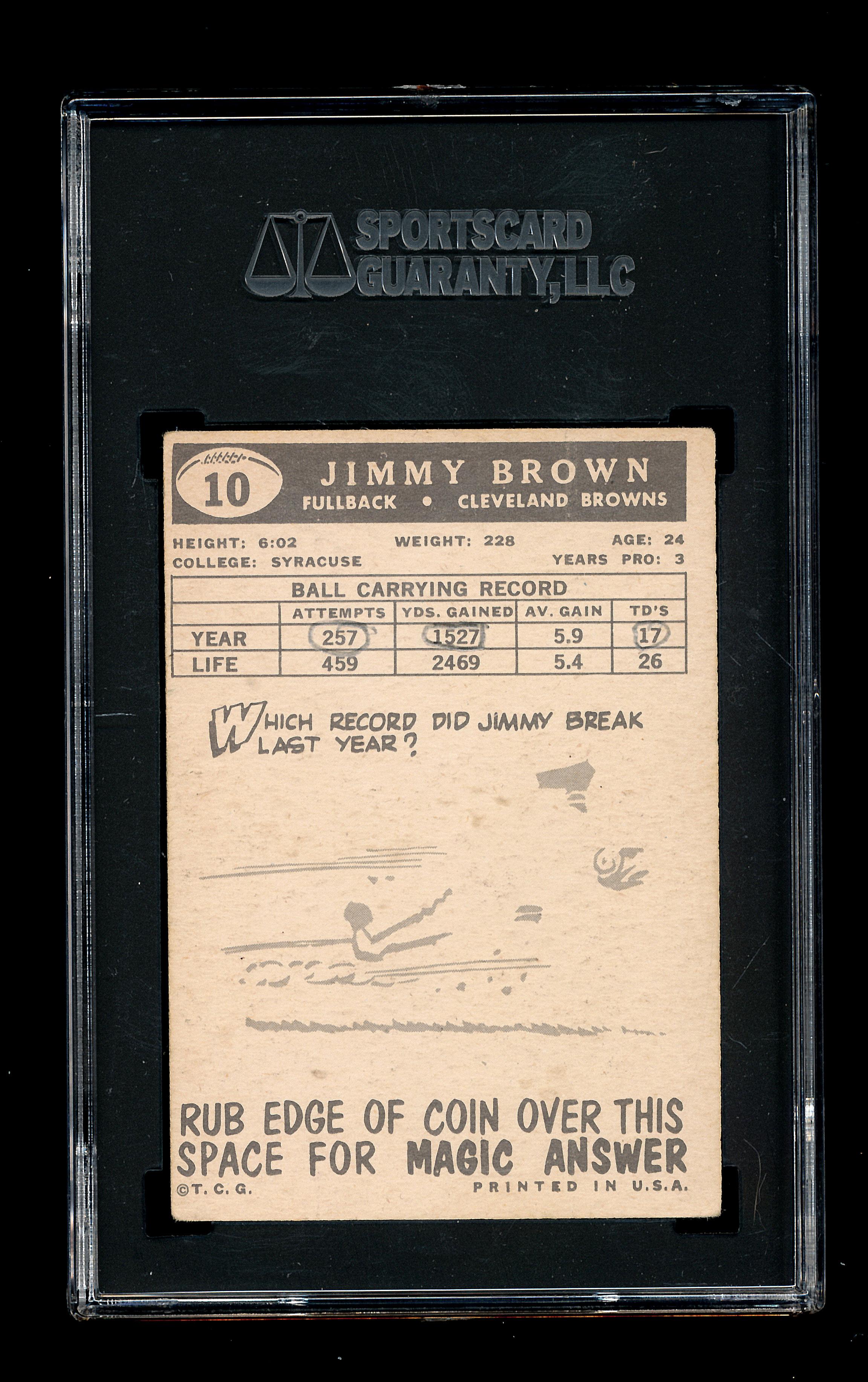 1959 Topps Football Card #10 Hall of Famer Jimmy Brown Cleveland Browns. Ce