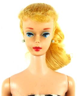 88.  Barbie Pony Tail MCMLVIII (1958) Doll with Original Costume and Earrin