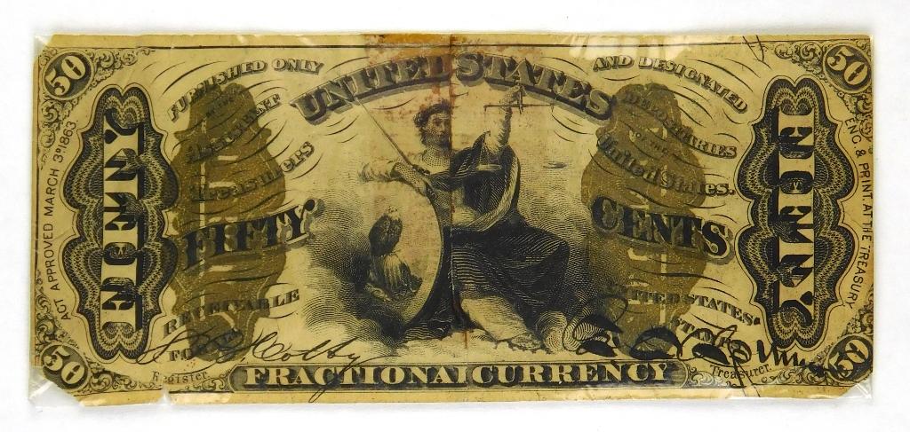 586.  United States 1863 3rd issue Allegorical figure of Justice Fifty Cent