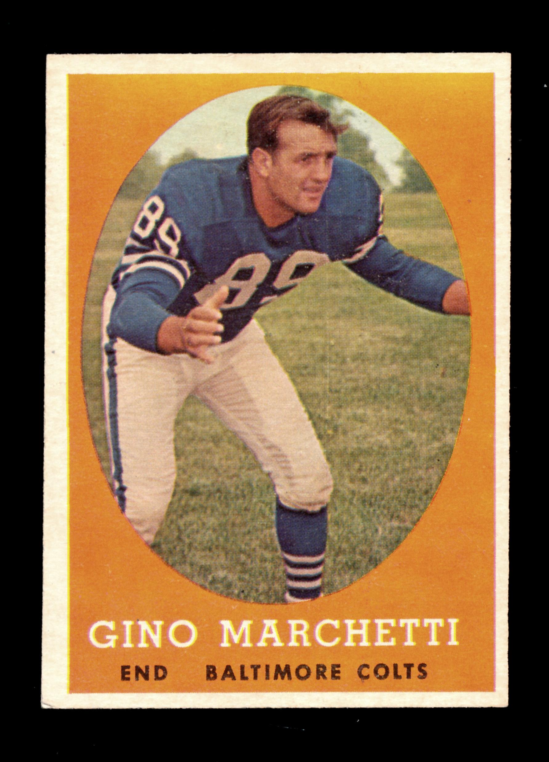 1958 Topps Football Card #16 Hall of Famer Gino Machete Baltimore Colts. EX