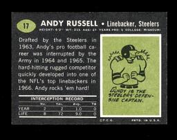 1969 Topps Football Card #17 Andy Russell Pittsburgh Steelers. NM+ Conditio