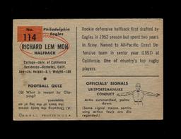 1954 Bowman Football Card #114 Richard Lem Mon Philadelphia Eagles.