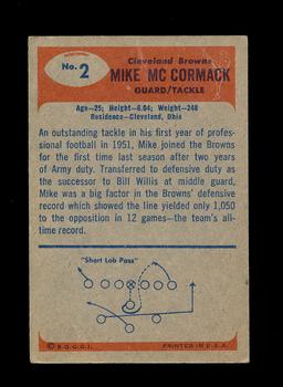 1955 Bowman ROOKIE Football Card #2 Rookie Hall of Famer Mike Mc Cormack Cl