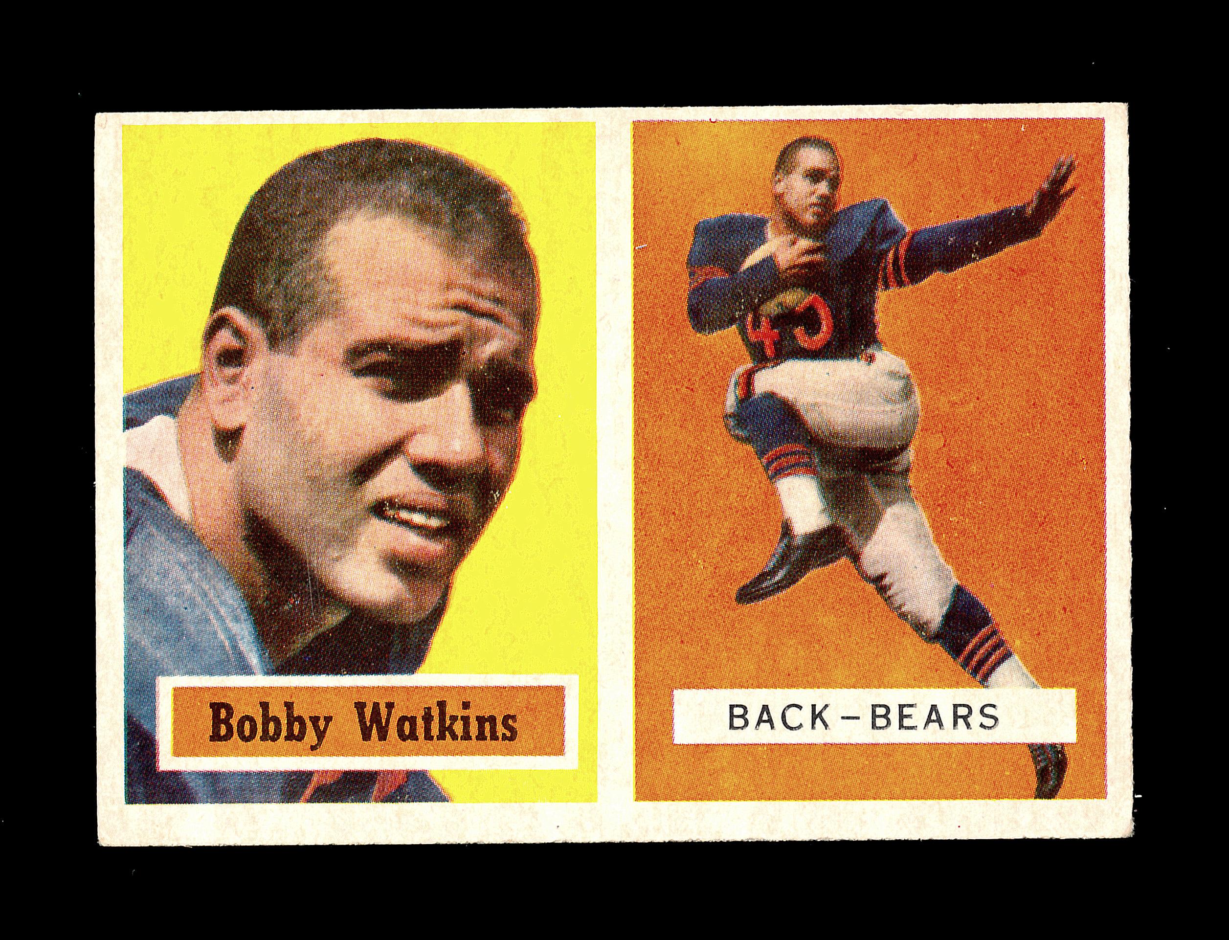 1957 Topps Football Card #7 Bobby Watkins Chicago Bears.