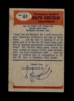 1955 Bowman Football Card #61 Ralph Guglielmi Washington Redskins