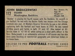 1952 Bowman Large Football Card #112 John Badaczewski Washington Redskins