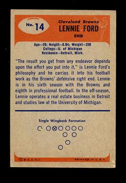 1955 Bowman ROOKIE Football Card #14 Rookie Hall of Famer Lennie Ford Cleve