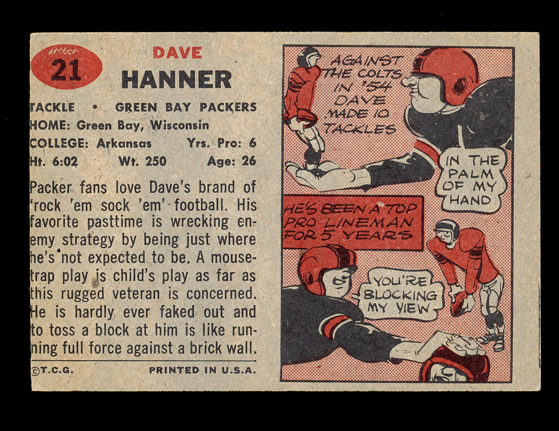 1957 Topps Football Card #21 Dave Hanner Green Bay Packers