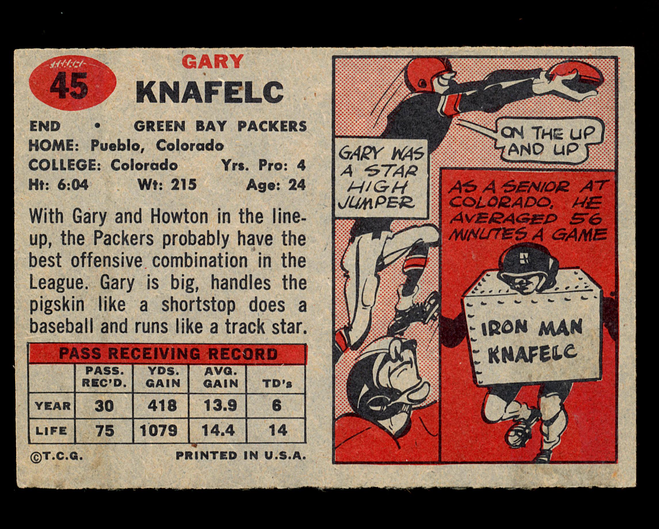 1957 Topps Football Card #45 Gary Knafelc Green Bay Packers