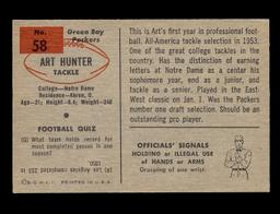 1954 Bowman Football Card #58 Art Hunter Green Bay Packers