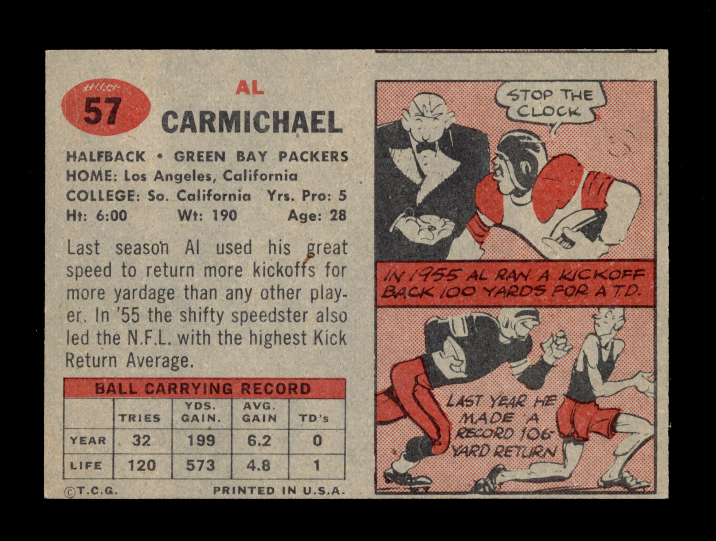 1957 Topps Football Card #57 Al Carmichael Green Bay Packers