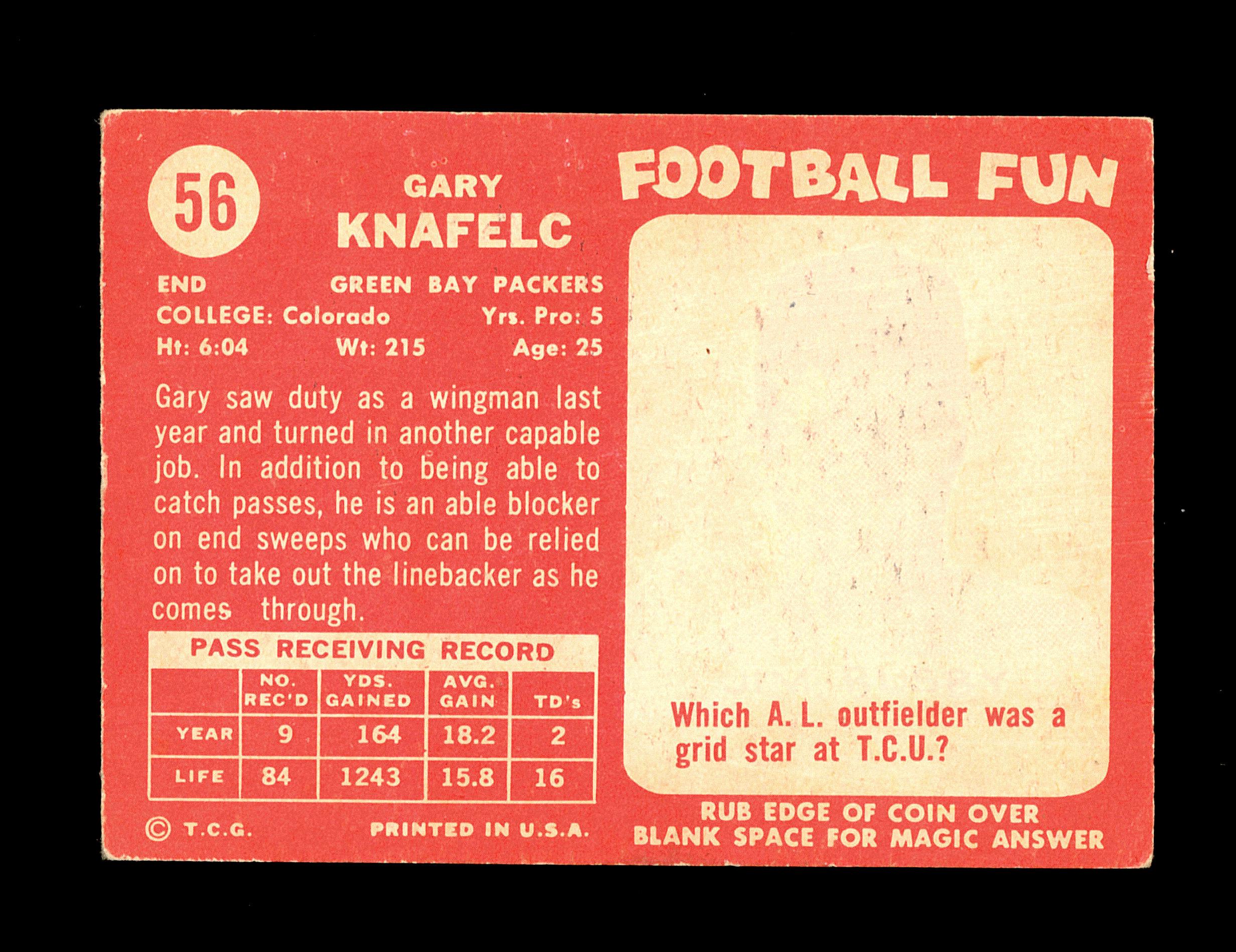 1958 Topps Football Card #56 Gary Knafelc Green Bay Packers