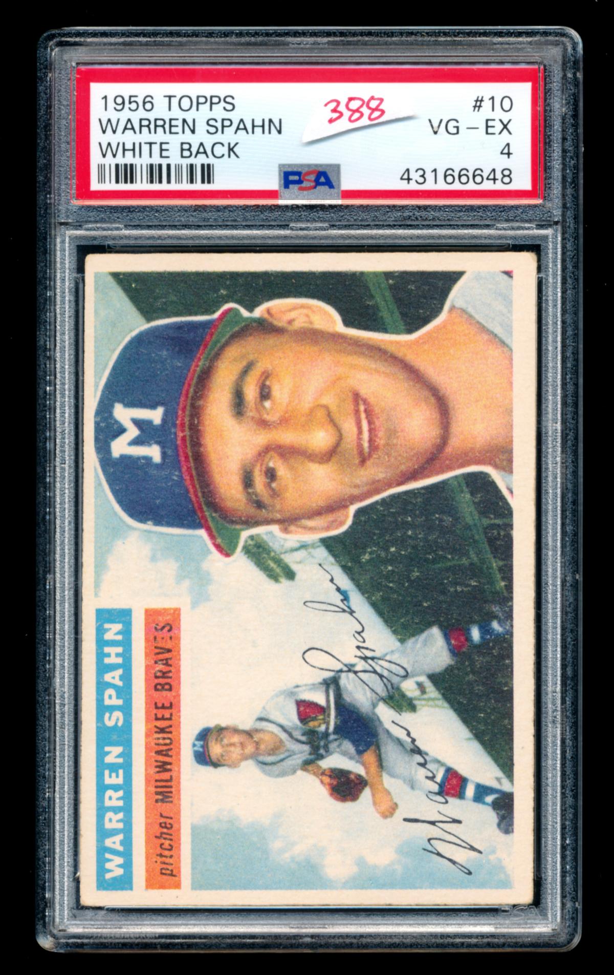 1956 Topps Baseball Card #10 Hall of Famer Warren Spahn Milwaukee Braves. C