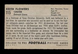 1952 Bowman Large Football Card #115 Keith Flowers Detroit Lions.