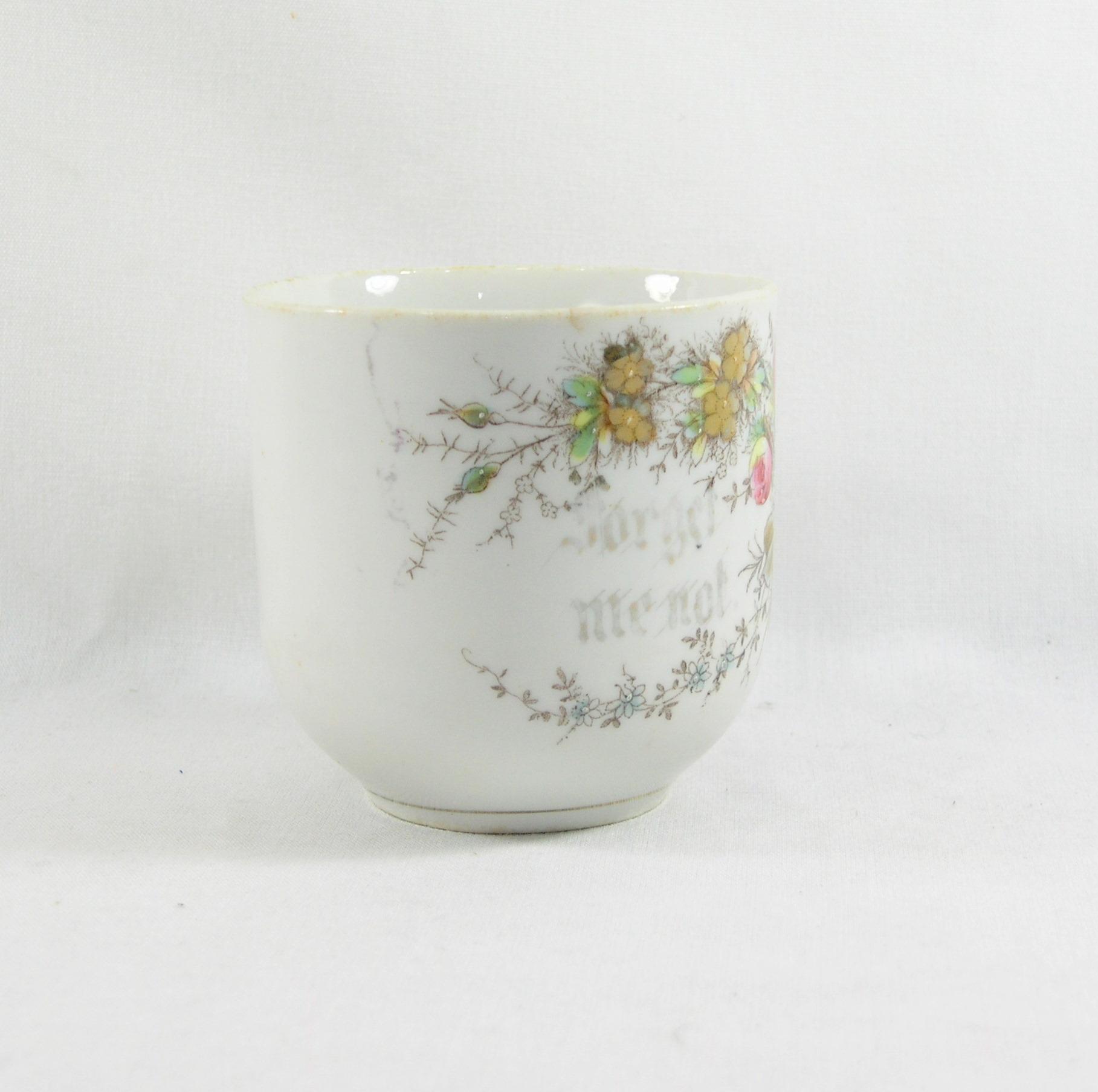 Vintage "Forget Me Not" Mustache Mug. Made in Germany.