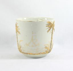 Vintage Gold Palm Tree and Sailboat Mustache Mug.